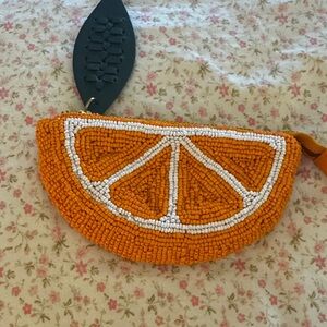 Orange Beaded Citrus Clutch